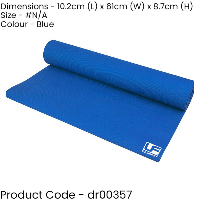 Blue 4mm Yoga Mat & Carry Strap - 183 x 61cm - Roll Out PVC Excersice Matt