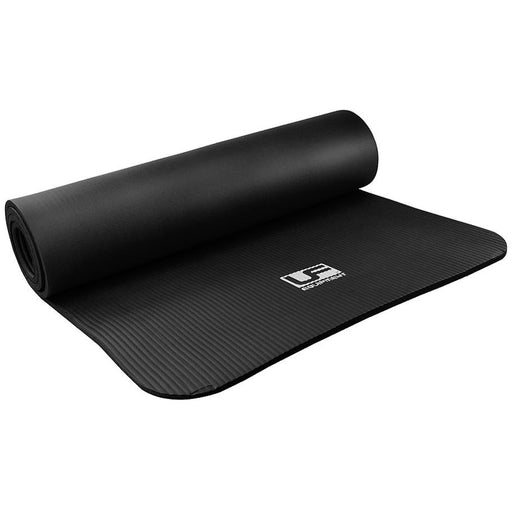 Black Premium 10mm Exercise Mat & Carry Strap - 183 x 61cm Rubber Yoga Pilates