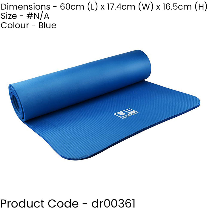 Blue Premium 10mm Exercise Mat & Carry Strap - 183 x 61cm Rubber Yoga Pilates