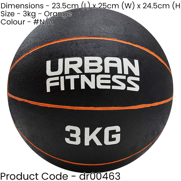 3KG 22.8cm Rubber Medicine Ball - At Home Weight Training Weighted Gym Ball