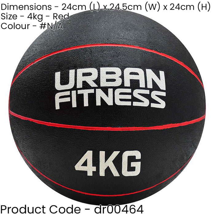 4KG 22.8cm Rubber Medicine Ball - At Home Weight Training Weighted Gym Ball