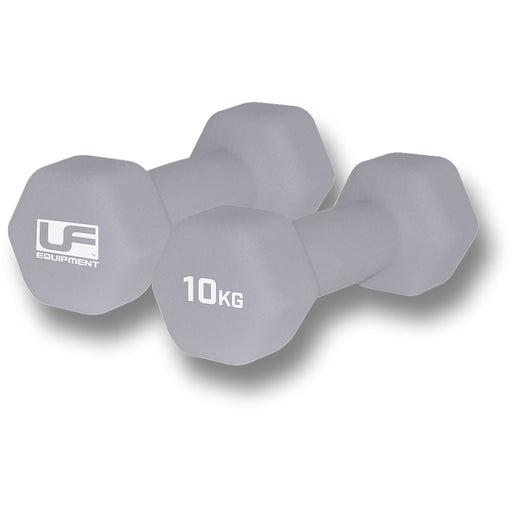 Dumb-Bell Pair - 2x 10kg Silver Dumbbells Neoprene Coated Slip Free Gym Workout