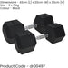 Pro Dumbbell Pair - 2x 15KG Rubber Coated Hex Dumb-Bells - Knurled Steel Handle