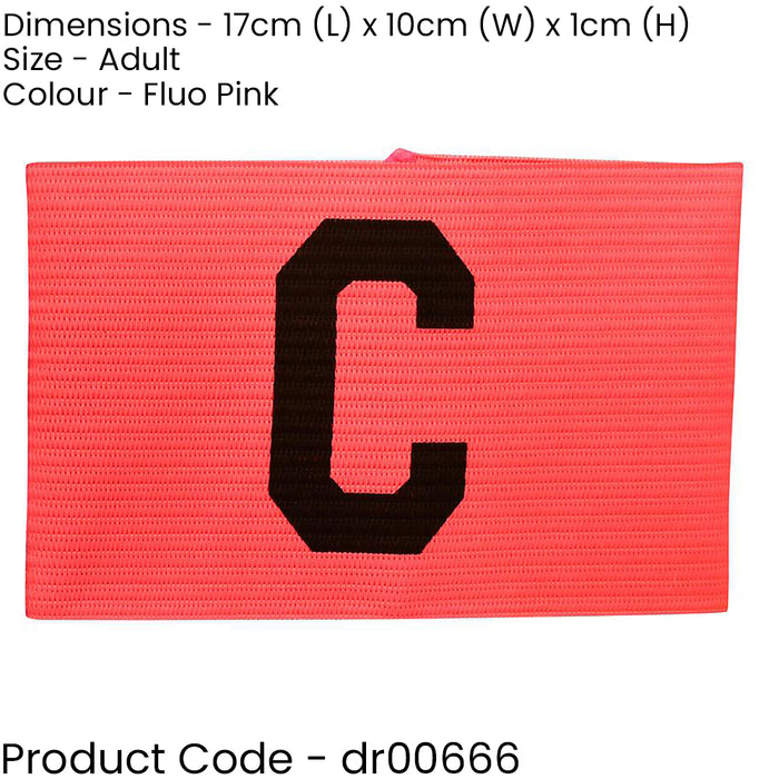 Adult Captains Armband - FLUO PINK - Football Rugby Sports Arm Bands Big C