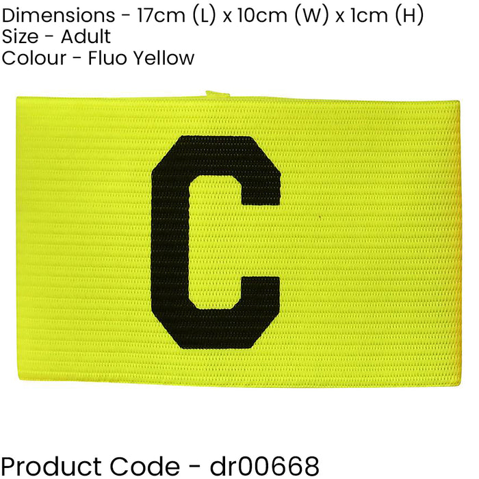 Adult Captains Armband - FLUO YELLOW - Football Rugby Sports Arm Bands Big C