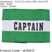 Junior Captains Armband - GREEN - Football Rugby Sports Arm Bands - White Strap