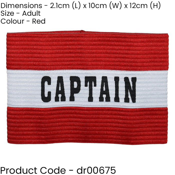 Junior Captains Armband - RED - Football Rugby Sports Arm Bands - White Strap