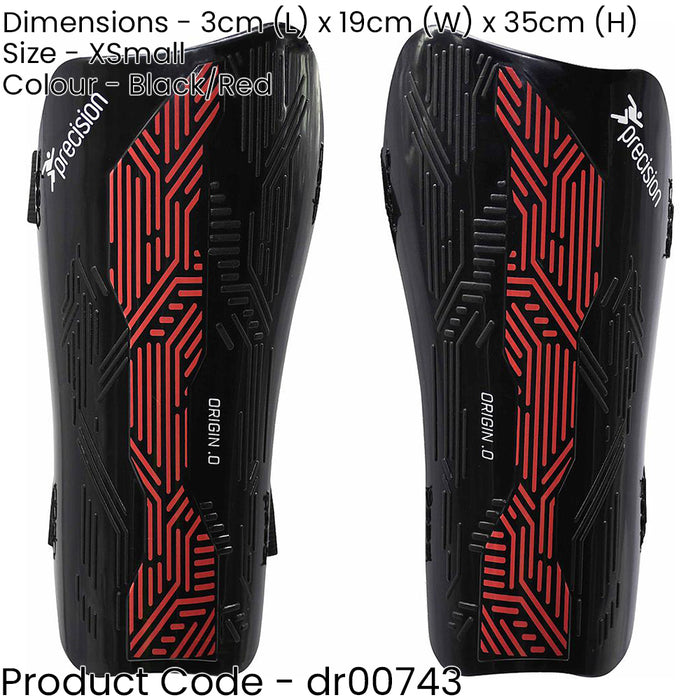 XS - Football Shin Pad Guards - BLACK/RED - High Impact Wrap Around Leg Cover