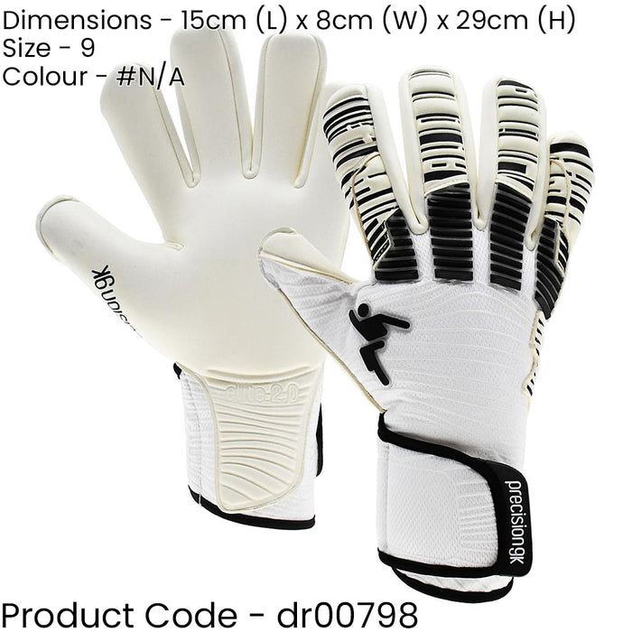Size 9 Professional ADULT Goal Keeping Gloves - ELITE 2.0 Black & White Keeper