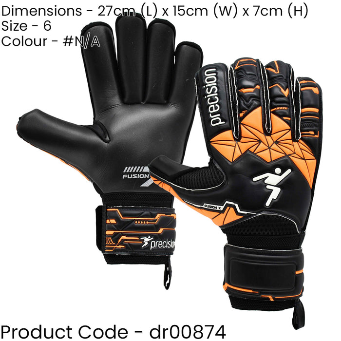 Size 6 PRO JUNIOR Finger Protect Goal Keeping Gloves Black/Orange Keeper Glove