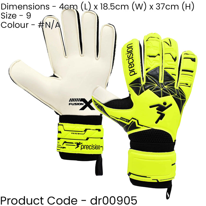 Size 9 Professional ADULT Goal Keeping Gloves Flat Cut FLUO YELLOW Keeper Glove