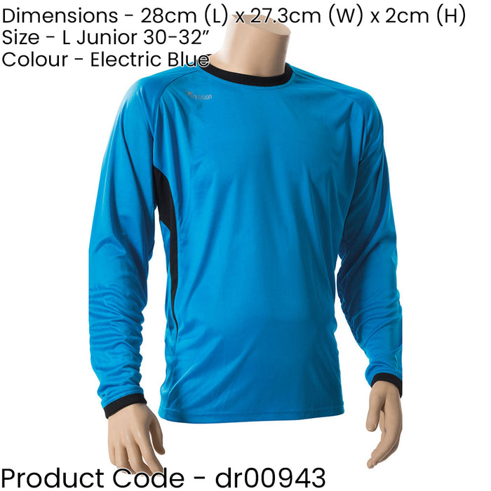 JUNIOR L 30-32 Inch BLUE Goal-Keeping Long Sleeve T-Shirt Shirt Top GK Keeper
