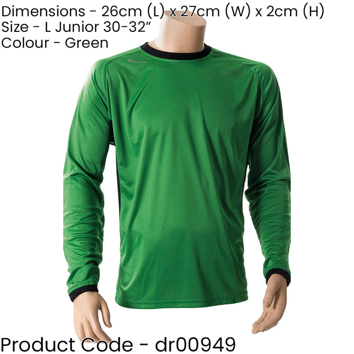 JUNIOR L 30-32 Inch GREEN Goal-Keeping Long Sleeve T-Shirt Shirt Top GK Keeper