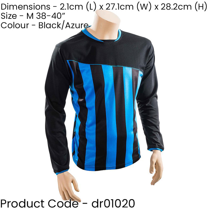 M ADULT Valencia Stripe Long Sleeve PLAIN Football Shirt - BLACK/BLUE 38-40"