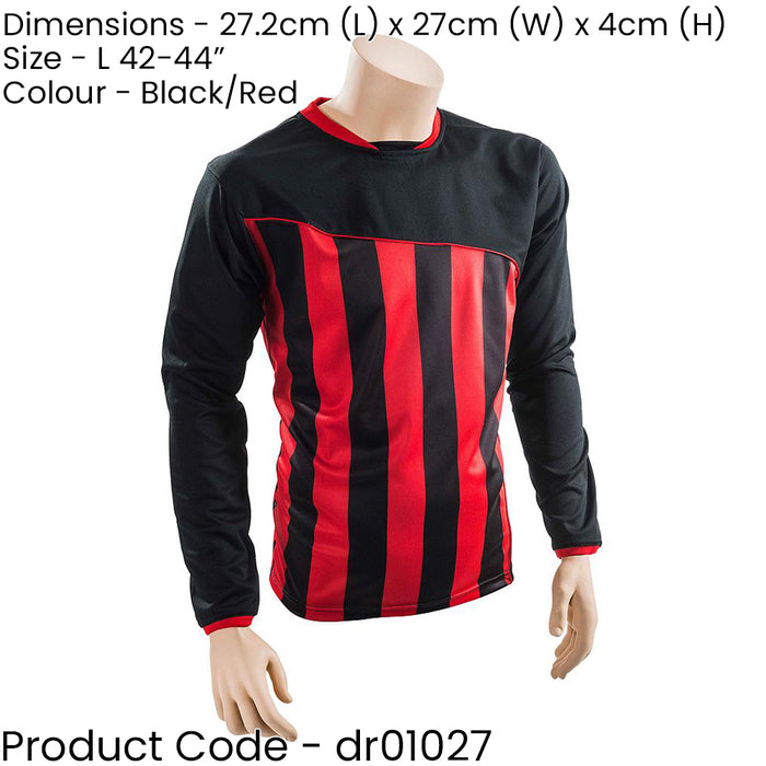 L ADULT Valencia Stripe Long Sleeve PLAIN Football Shirt - BLACK/RED 42-44"