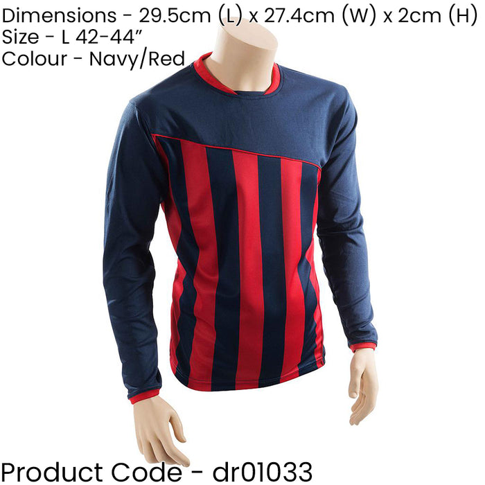 L ADULT Valencia Stripe Long Sleeve PLAIN Football Shirt - NAVY/RED 42-44"