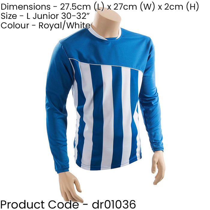 L JUNIOR Valencia Stripe Long Sleeve PLAIN Football Shirt - BLUE/WHITE 30-32"