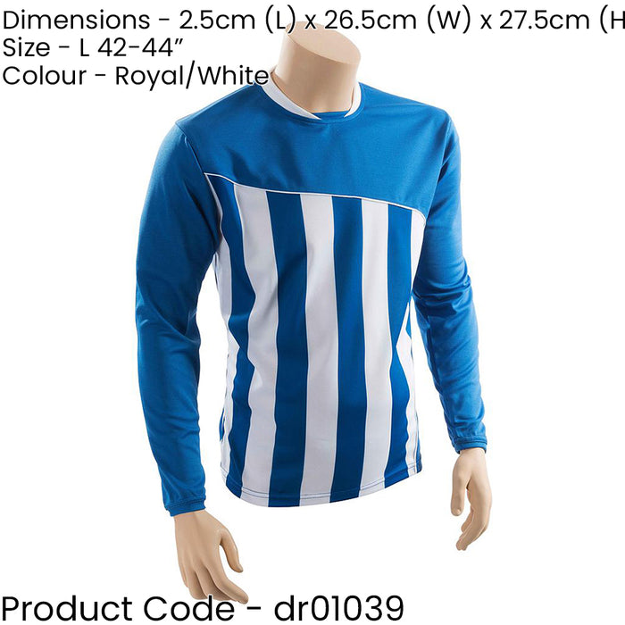 L ADULT Valencia Stripe Long Sleeve PLAIN Football Shirt - BLUE/WHITE 42-44"