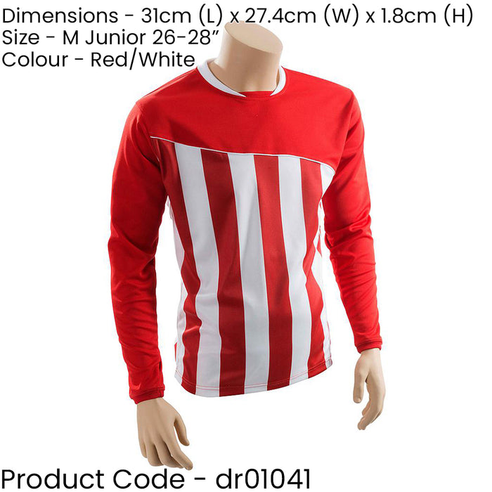 M JUNIOR Valencia Stripe Long Sleeve PLAIN Football Shirt - RED/WHITE 26-28"