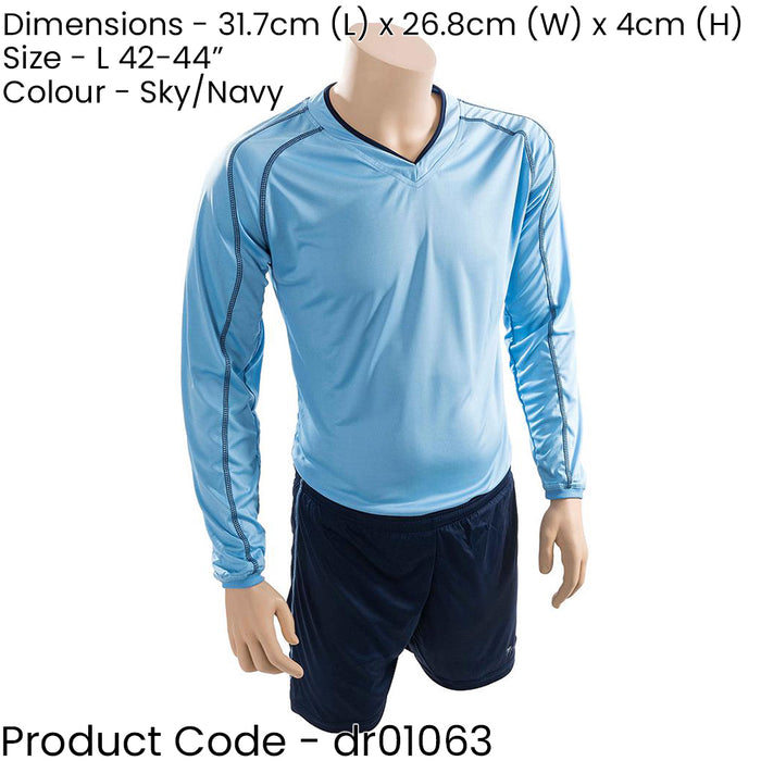 L ADULT Long Sleeve Marseille Shirt & Short Set - SKY/NAVY 42-44" Football Kit
