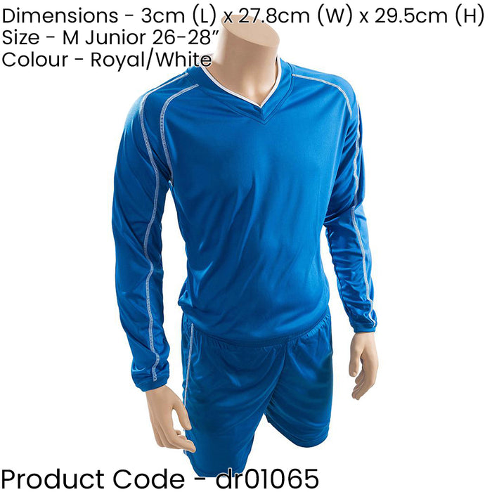 M JUNIOR Long Sleeve Marseille Shirt & Short Set BLUE/WHITE 26-28" Football Kit