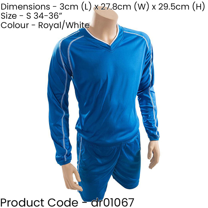 S ADULT Long Sleeve Marseille Shirt & Short Set - BLUE/WHITE 34-36" Football Kit