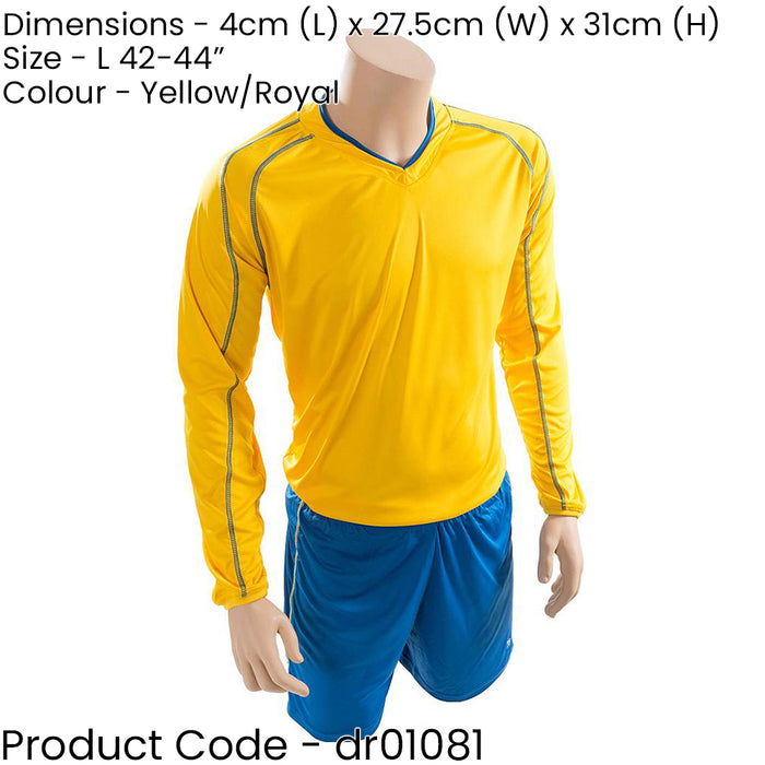 L ADULT Long Sleeve Marseille Shirt & Short Set YELLOW/BLUE 42-44" Football Kit