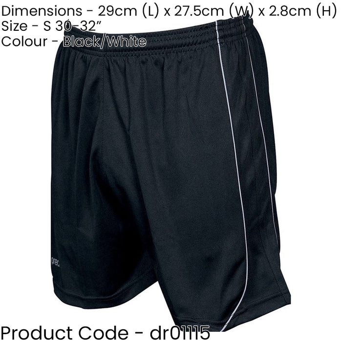 S ADULT Elastic Waist Football Gym Training Shorts - Plain BLACK/WHITE 30-32"