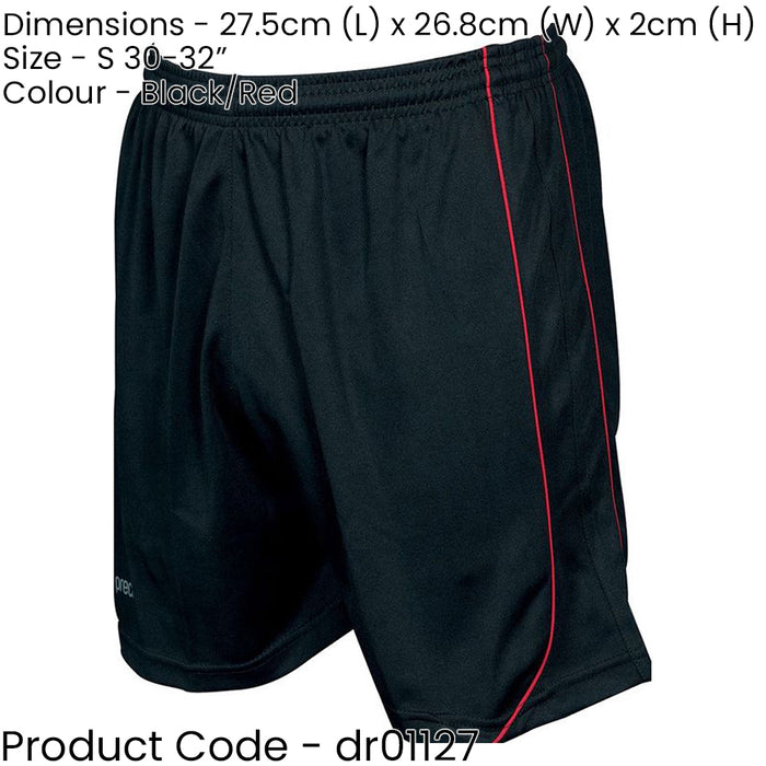 S ADULT Elastic Waist Football Gym Training Shorts - Plain BLACK/RED 30-32"