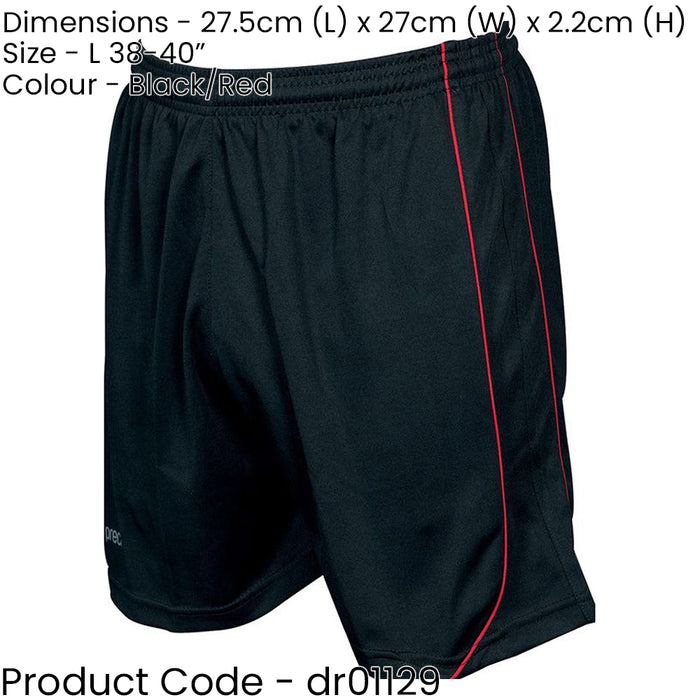 L ADULT Elastic Waist Football Gym Training Shorts - Plain BLACK/RED 38-40"