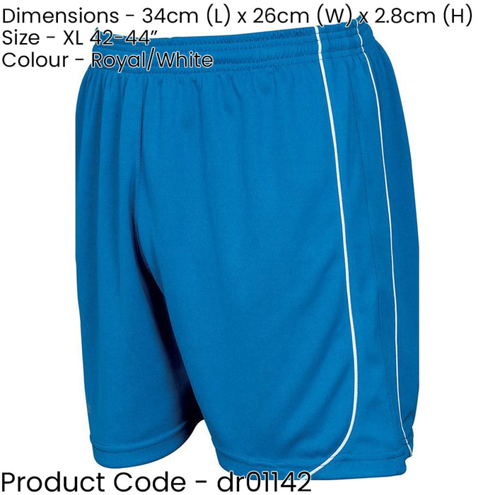 XL ADULT Elastic Waist Football Gym Training Shorts - Plain BLUE/WHITE 42-44"