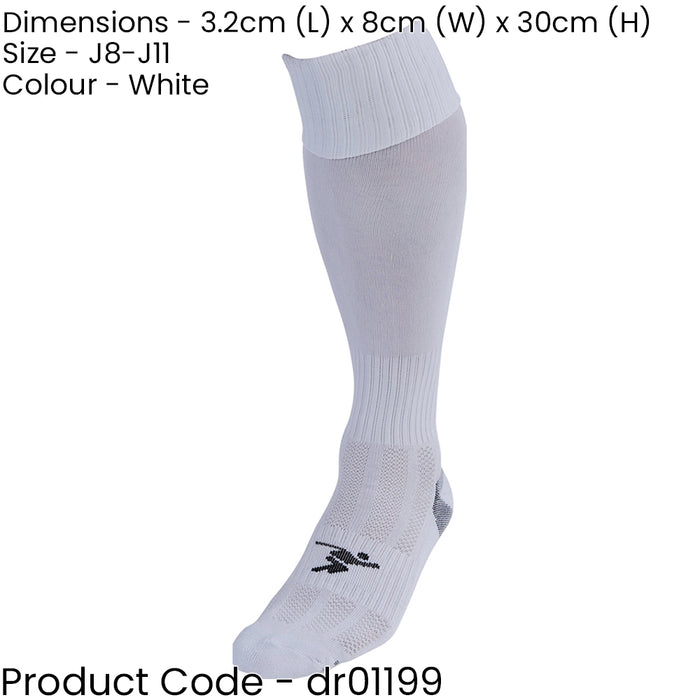 JUNIOR SIZE 8-11 Pro Football Socks - PLAIN WHITE - Ventilated Toe Protection