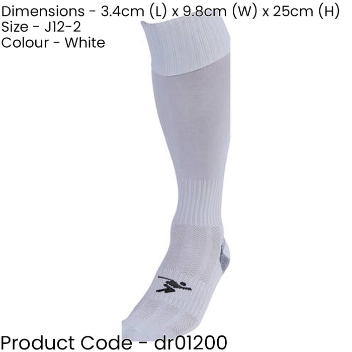 JUNIOR SIZE 12-2 Pro Football Socks - PLAIN WHITE - Ventilated Toe Protection