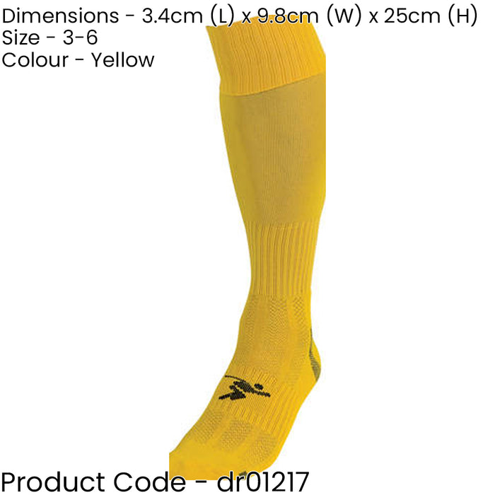 JUNIOR SIZE 3-6 Pro Football Socks - PLAIN YELLOW - Ventilated Toe Protection