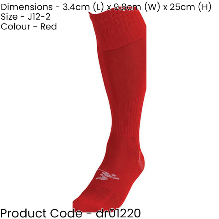JUNIOR SIZE 12-2 Pro Football Socks - PLAIN RED - Ventilated Toe Protection