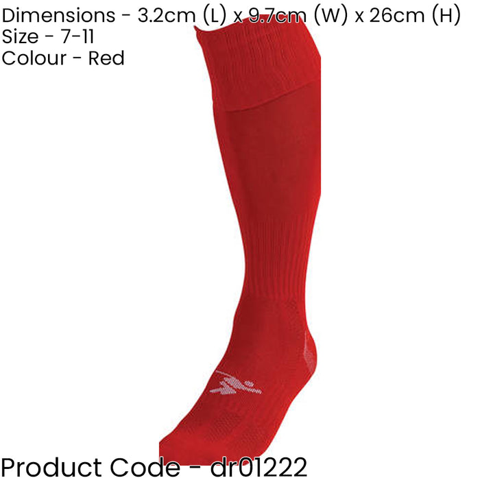 ADULT SIZE 7-11 Pro Football Socks - PLAIN RED - Ventilated Toe Protection