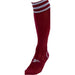 JUNIOR Size 12-2 Pro 3 Stripe Football Socks - MAROON/WHITE - Contoured Ankle