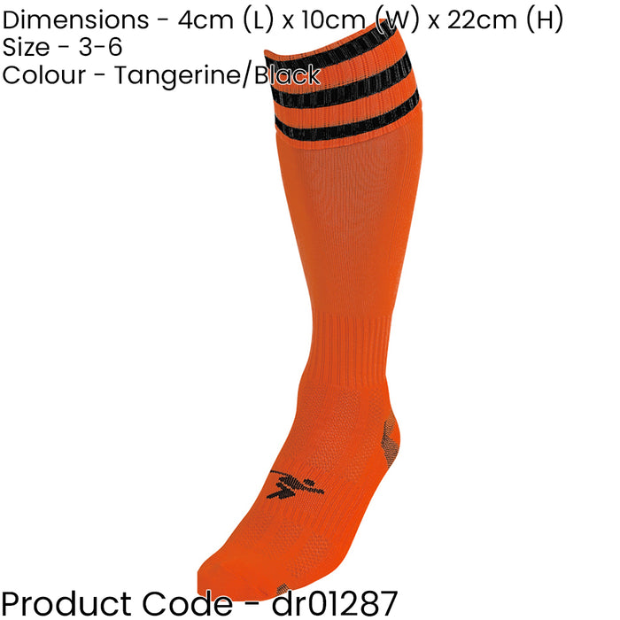JUNIOR Size 12-2 Pro 3 Stripe Football Socks - ORANGE/BLACK - Contoured Ankle