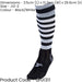 JUNIOR Size 12-2 Hooped Stripe Football Socks - BLACK/WHITE - Contoured Ankle