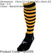 JUNIOR Size 3-6 Hooped Stripe Football Socks - BLACK/AMBER - Contoured Ankle
