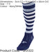 ADULT Size 7-11 Hooped Stripe Football Socks - NAVY/WHITE - Contoured Ankle