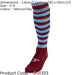 JUNIOR Size 3-6 Hooped Stripe Football Socks - MAROON/SKY BLUE - Contoured Ankle