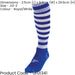 JUNIOR Size 12-2 Hooped Stripe Football Socks - ROYAL BLUE/WHITE Contoured Ankle