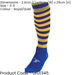 JUNIOR Size 3-6 Hooped Stripe Football Socks - ROYAL BLUE/GOLD Contoured Ankle
