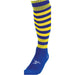 ADULT Size 7-11 Hooped Stripe Football Socks - ROYAL BLUE/YELLOW Contoured Ankle