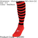 JUNIOR Size 3-6 Hooped Stripe Football Socks - RED/BLACK Contoured Ankle
