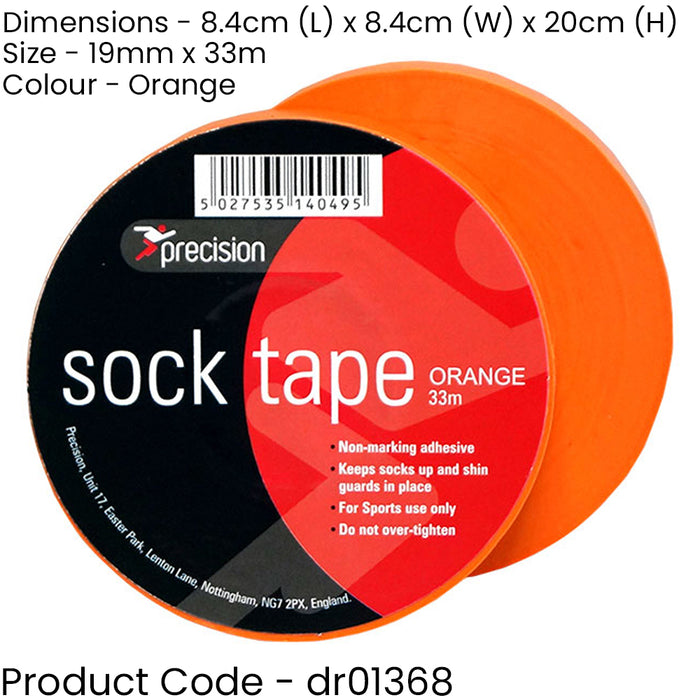 10 PACK - 19mm x 33m ORANGE Sock Tape - Football Shin Guard Pads Holder Tape