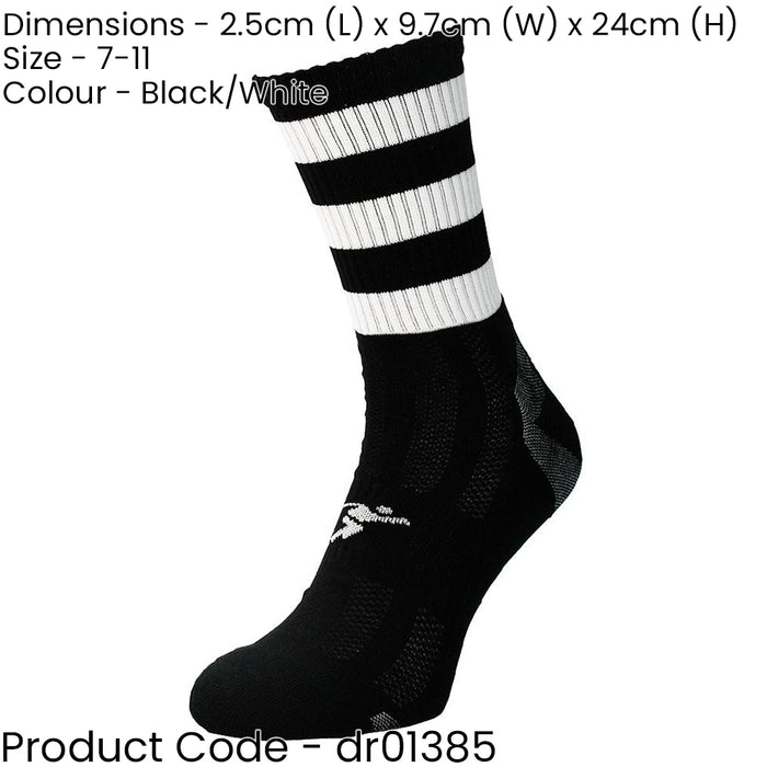 ADULT Size 7-11 Hooped Stripe Football Crew Socks BLACK/WHITE Training Ankle