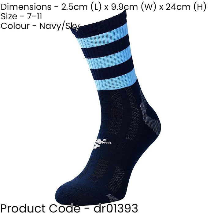 ADULT Size 7-11 Hooped Stripe Football Crew Socks NAVY/SKY BLUE Training Ankle