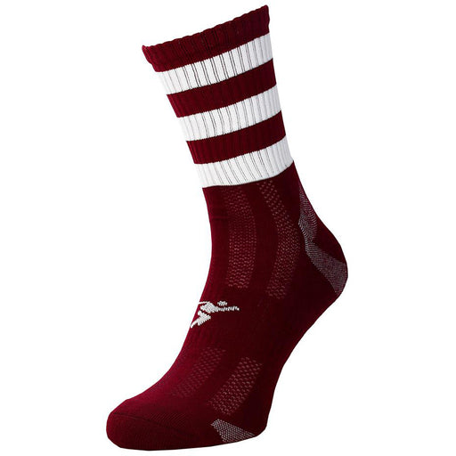 JUNIOR Size 12-2 Hooped Stripe Football Crew Socks MAROON/WHITE Training Ankle